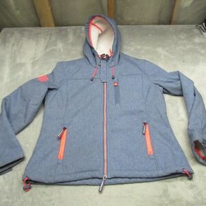 Superdry Jacket Womens Medium Blue Windtrekker Fleece Lined Outdoors Rain Hood